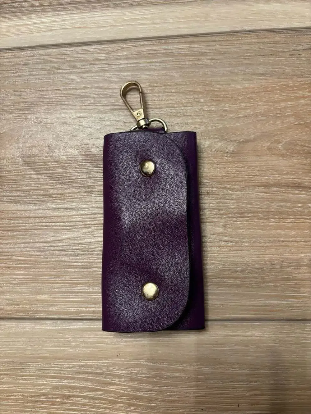 Purple Leather Key Case Wallet with 6-Hook Organizer